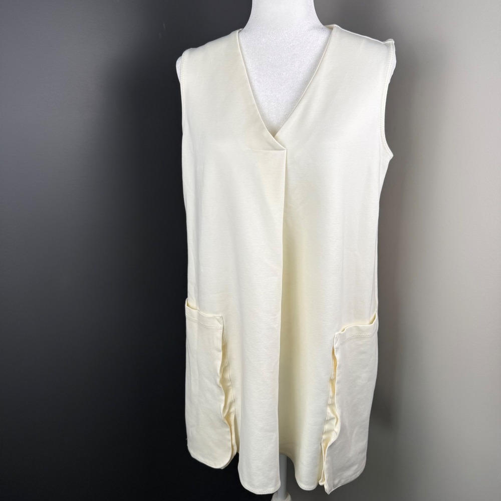 Rachel Rachel Roy Woman's Cream V Neck Sleeveless Vest Dress Pockets Size L